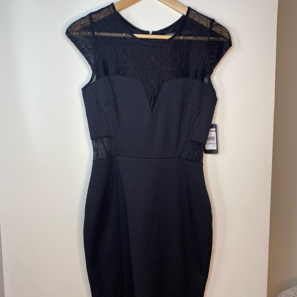 a-line little black dress with mesh and lace